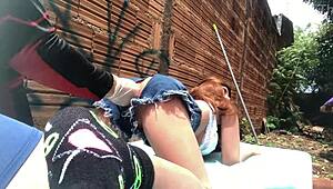 Fucking Pussy With Sex Toy Outdoors