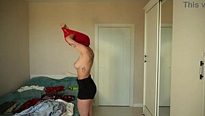 teen tries on new skirts and tops