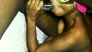 Intimate encounter on the bed with licking and toys