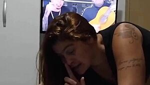 ruiva casada video calls lover while husband watches and cums on her tits