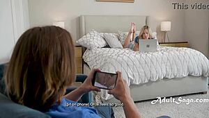 Weird step cousin River Lynn wanks in front of Axel Haze. So he jerks off too.