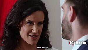 milf brunette submits to domination roleplay with spanking and big tits punishment