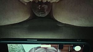 cum loudly during mature handjob orgasm in bedroom