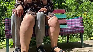 Mature MILF with great ass pisses on me in the park. Wet fetish roleplay with curvy chubby babe