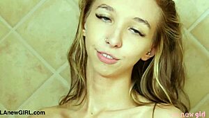 radiant teen blonde in the shower