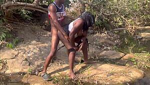 we felt so excited nearly getting caught fucking by fulanis at the riverside