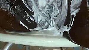 Black milf shaves her wet pussy for orgasm. She uses toys in homemade close-up.