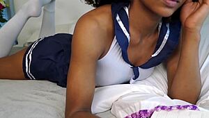 The naughty girl stripped and teased her daddy, craving his hot cum inside her.