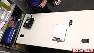 oh man i cant believe this sweet teen got caught tryin to steal from the store... now shes all shy and deepthroatin in the office