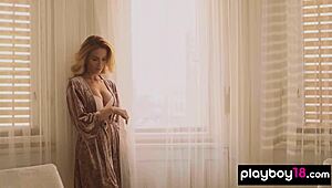 Hey, check this skinny blonde Ukrainian teen Cara Mell stripping off her sexy white lingerie 😏