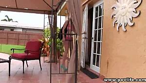 Povlife brunette babe cadence lux enjoys outdoor sex by the pool