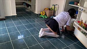 perverted stepfather watches stepdaughter from school and fucks her pussy hard 😈