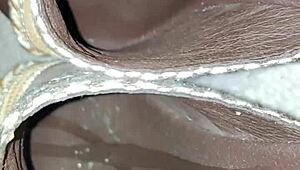 Cum lands on my step mom's dirty heels