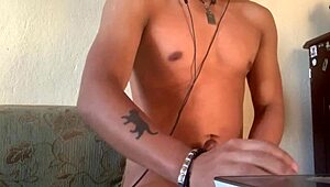 maluma masturbates alone in his room. athletic guy enjoys solo session with chubby body.