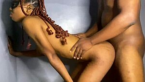 i'm so turned on by this sexy brown skin beauty, petite and curvy, spitting while licking eagerly.