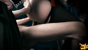 Couple in costumes with ripped clothes and cum