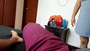 Blonde milf catches stepson masturbating his nice cock