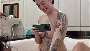 Blonde in Bath with Milk Drink