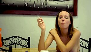 Cheeky SMOKING SESSION with beautiful brunette babe