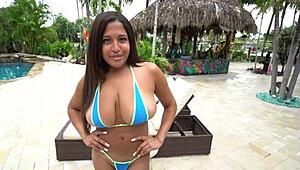 Your thick ex girlfriend lets you fuck her tight asshole by the pool.