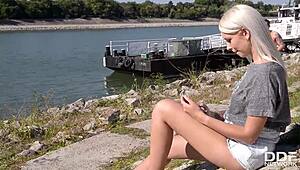 Blonde babe Arteya rides fat shaft in rough anal pounding