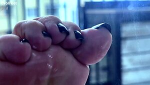 Miss Bimby the brunette teases viewers with her stilettos and barefoot poses in shoes