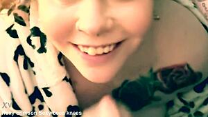 watch her smile as she gets cum on her ass from big cocks