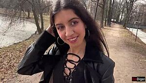 Teen 18+ girl gets cum on face and walks through park covered in sperm to shock people