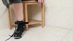 Hot cougar sara jay dildo fucks in the shower after her workout.