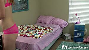 Sexy teen 18+ beauty fingering shaved pussy solo masturbation