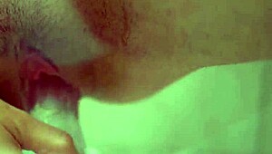 Natural busty redhead masturbates closeup with clear dildo!