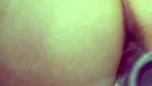 Natural busty redhead masturbates closeup with clear dildo!