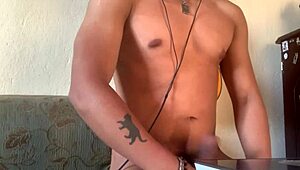 maluma masturbates alone in his room. athletic guy enjoys solo session with chubby body.