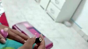 Intense masturbation while wife gets nails done close-up