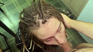 Her leather jacket turned him on so hard, rough blowjob and bent over fucking nearly broke the table