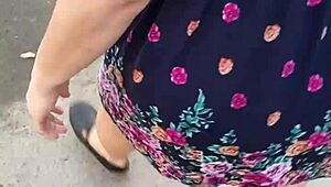 i follow and lift skirt of chubby milf on street