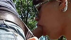 Outdoor deepthroat blowjob behind scenes