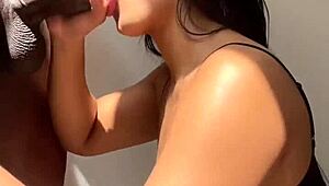 amateur brunette sucks and licks monster cock while kissing and fucking ass