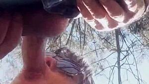 Outdoor deepthroat blowjob behind scenes