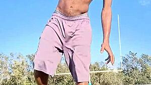 pretty brunette teacher in homemade workout with husband