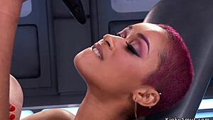 Hey, small tits ebony girl fucks bdsm machine and squirts