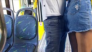 Young student in panties gets fucked on the public bus.