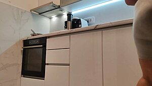 pawg teen prepares food in tight yoga shorts