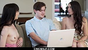 stepsisters call an freeuse it guy to repair their laptop - cncmilf