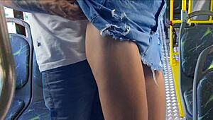 Young student in panties gets fucked on the public bus.