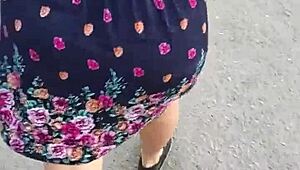 i follow and lift skirt of chubby milf on street