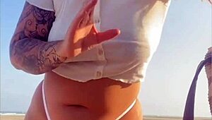 Redhead Flashes Swollen Pussy Lips on Beach