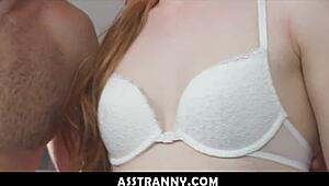 redhead shemale in crossdressing gets anal banged