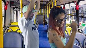 Young student in panties gets fucked on the public bus.