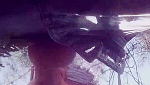 Outdoor deepthroat blowjob behind scenes